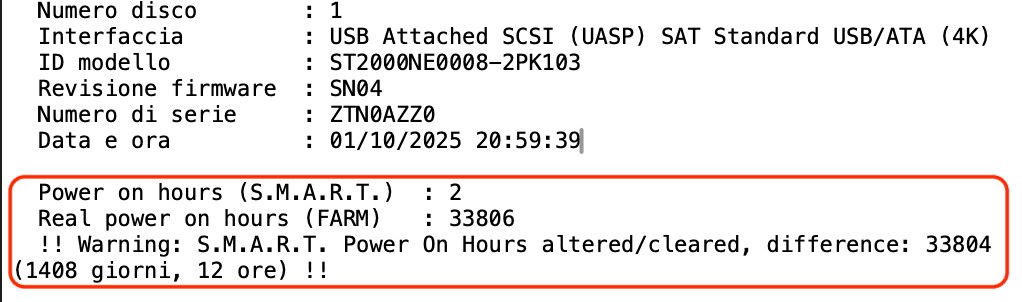 Screenshot log FARM con 33.804 ore